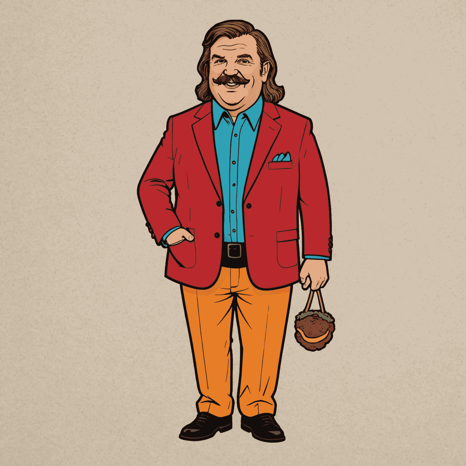 PantsuitMeatloaf logo featuring a quirky illustration of a meatloaf wearing a colorful pantsuit